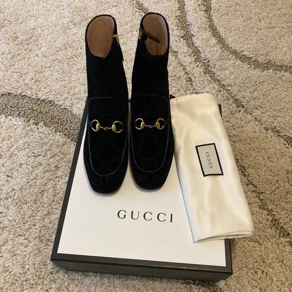 FINAL PRICE. BNIB Gucci Monogram Velvet Boot with Rhinestone Heels - Picture 3 of 6